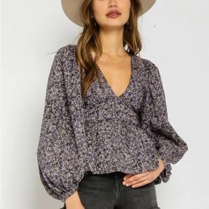 Floral Peplum Top Puff Sleeves